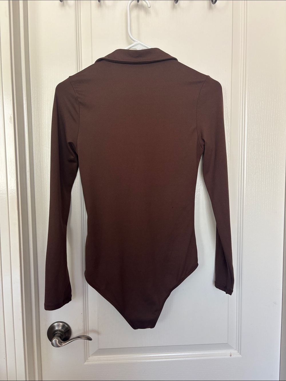 Aeropostale Brown Long-Sleeve V-Neck Ruched Bodysuit
